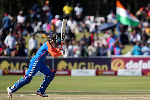 Abishek Sharma in action against Zimbabwe